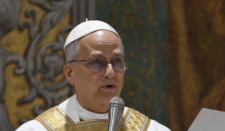 This photo taken and handout on May 9, 2025 by The Vatican Media shows Pope Leo XIV during a mass with cardinals in the Sistine Chapel in The Vatican. Handout / VATICAN MEDIA 