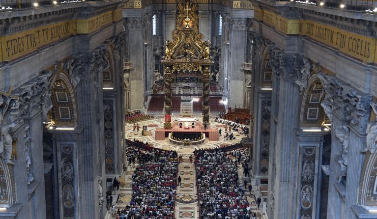  A handout picture provided by the Vatican Media shows Pope Leo XIV (C) leading the Jubilee Audience at the Saint Peter's Basilica, in Vatican City, 14 June 2025. 