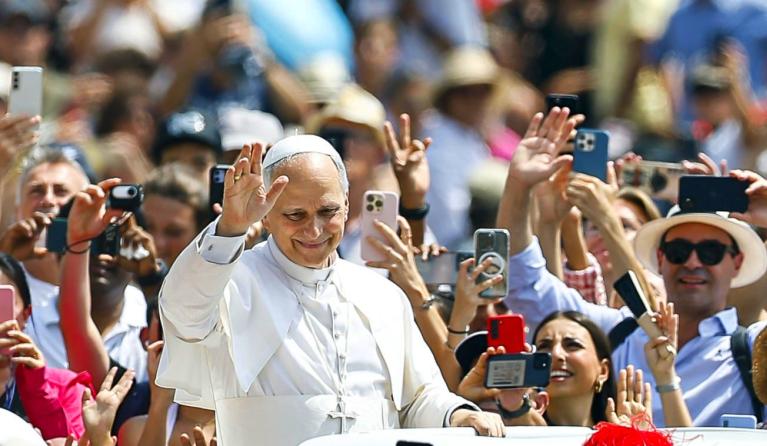 Pope Leo XIV greets the audience after the Holy Mass for the Jubilee of Sport, in Saint Peter's Square, in Vatican City, 15 June 2025. EPA/ANGELO CARCONI
