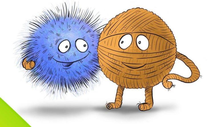 Getekend bolletje en pluisje kijken naar elkaar 