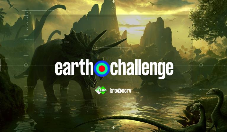 Earth Challenge van KRO-NCRV met een dinosaurier in groene tinten