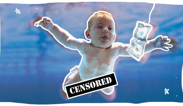 De platenhoes van Nirvana met naakte baby