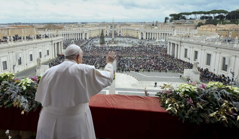  A handout picture provided by the Vatican Media shows Pope Francis leads the Urbi et Orbi prayer from the balcony of Saint Peter's Basilica in the Vatican on the occasion of Christmas, Vatican City, 25 December 2023. EPA/VATICAN MEDIA HANDOUT