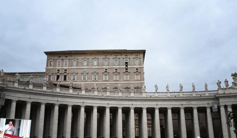 Pope Francis from the window of the apostolic palace overlooking St Peter's square during the Angelus prayer, at the Vatican on December 26, 2023.  Tiziana FABI / AFP
