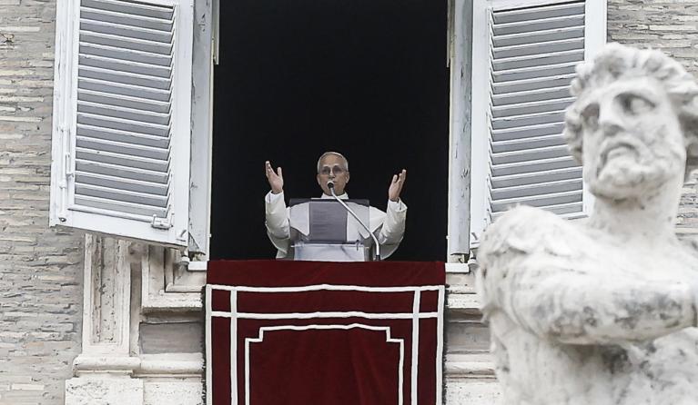 Pope Leo XIV leads the Angelus prayer, traditional Sunday's prayer, from the window of his office overlooking Saint Peter's Square, Vatican City, 18 January 2026. EPA/ANGELO CARCONI