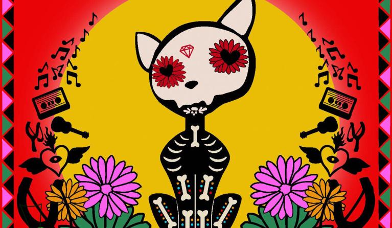 Getekende kat met bloemenogen 