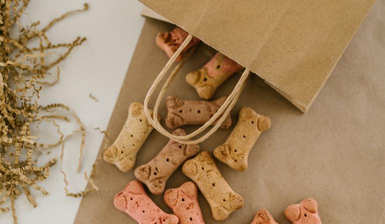 Hondenvoer op een tafel