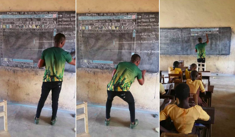Ghanese docent geeft les in WIndows zonder computer