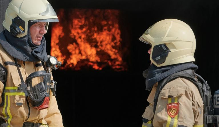 Klaas als brandweerman