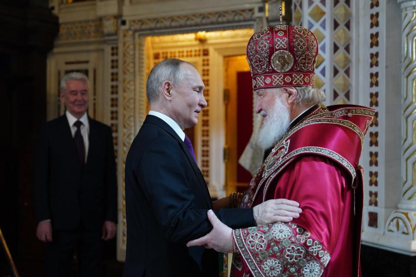 Russian President Vladimir Putin and Russia's Orthodox Patriarch Kirill (R) attend an Orthodox Easter service at the Christ the Saviour cathedral in Moscow early on April 16, 2023. Oleg Varov / press-service of the Russian Orthodox Patriarch Kirill / AFP Russian President Vladimir Putin and Russia's Orthodox Patriarch Kirill (R) attend an Orthodox Easter service at the Christ the Saviour cathedral in Moscow early on April 16, 2023. Oleg Varov / press-service of the Russian Orthodox Patriarch Kirill / AFP
