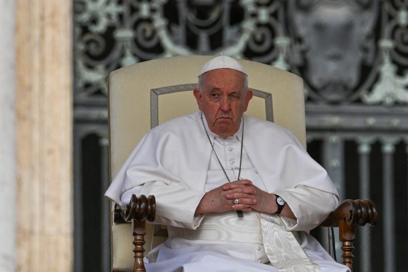 Pope Francis looks on during the weekly general audience on May 3, 2023 at at St. Peter's square in The Vatican. Andreas SOLARO / AFP
