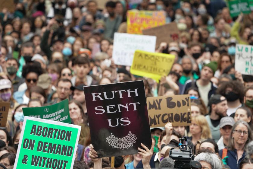 People protest in reaction to the leak of the US Supreme Court draft abortion ruling on May 3, 2022 in New York. The Supreme Court is poised to strike down the right to abortion in the US, according to a leaked draft of a majority opinion that would shred nearly 50 years of constitutional protections. The draft, obtained by Politico, was written by Justice Samuel Alito, and has been circulated inside the conservative-dominated court, the news outlet reported. Politico stressed that the document it obtained is a draft and opinions could change. The court is expected to issue a decision by June. The draft opinion calls the landmark 1973 Roe v Wade decision "egregiously wrong from the start." Bryan R. Smith / AFP People protest in reaction to the leak of the US Supreme Court draft abortion ruling on May 3, 2022 in New York. The Supreme Court is poised to strike down the right to abortion in the US, according to a leaked draft of a majority opinion that would shred nearly 50 years of constitutional protections. The draft, obtained by Politico, was written by Justice Samuel Alito, and has been circulated inside the conservative-dominated court, the news outlet reported. Politico stressed that the document it obtained