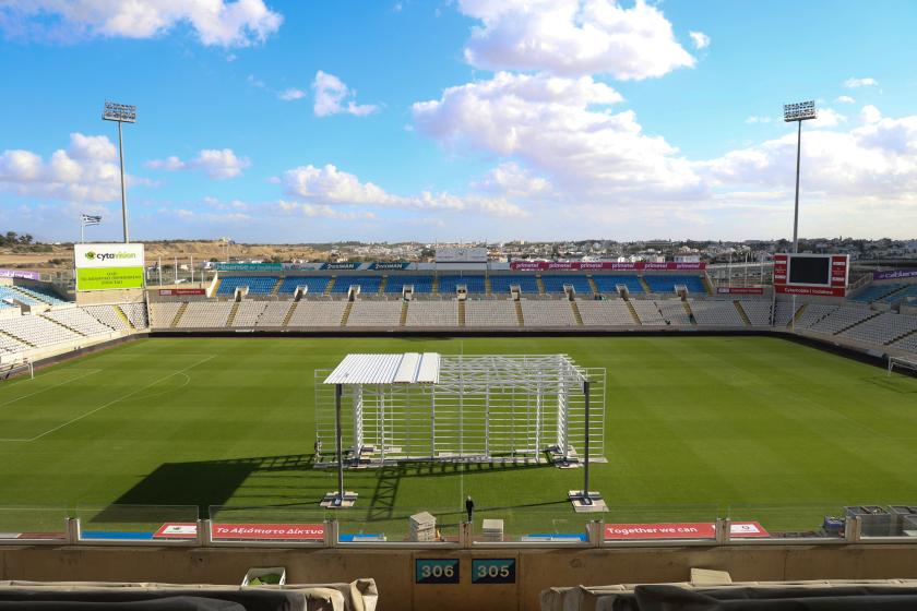 A general view shows Nicosia's GSP football Stadium on December 1, 2021, where Pope Francis is scheduled to conduct a holy mass in the Cypriot capital later this week. The two-day papal visit will be the second to the majority-Greek Orthodox Republic of Cyprus since Pope Benedict came in 2010, and is eagerly awaited by the estimated 25,000 Catholics in the country of one million. Christina ASSI / AFP A general view shows Nicosia's GSP football Stadium on December 1, 2021, where Pope Francis is scheduled to conduct a holy mass in the Cypriot capital later this week. The two-day papal visit will be the second to the majority-Greek Orthodox Republic of Cyprus since Pope Benedict came in 2010, and is eagerly awaited by the estimated 25,000 Catholics in the country of one million. Christina ASSI / AFP