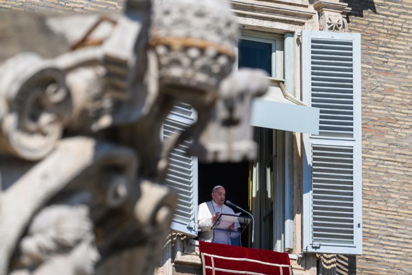 Pope Francis speaks during weekly Angelus prayer on March 13, 2022 at St. Peter's square in The Vatican. Pope Francis said "massacre" in Ukraine must stop, on March 13. Vincenzo PINTO / AFP Pope Francis speaks during weekly Angelus prayer on March 13, 2022 at St. Peter's square in The Vatican. Pope Francis said "massacre" in Ukraine must stop, on March 13.