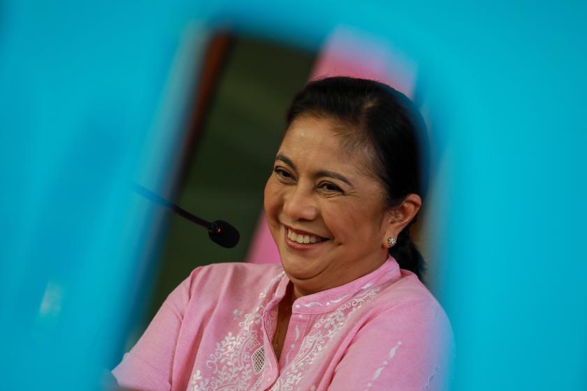 Philippines Vice President Leni Robredo reacts during a press conference in Quezon City, Metro Manila, Philippines, 15 October 2021. Presidential candidate Leni Robredo announced her senatorial slate for the 2022 national elections. EPA/MARK R. CRISTINO Philippines Vice President Leni Robredo reacts during a press conference in Quezon City, Metro Manila, Philippines, 15 October 2021. Presidential candidate Leni Robredo announced her senatorial slate for the 2022 national elections.