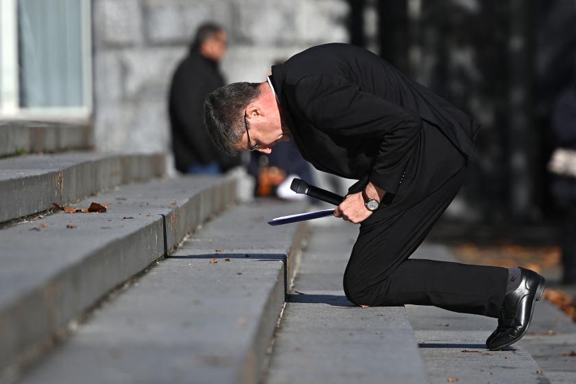 Archibshop of Reims Eric de Moulins-Beaufort kneels as a sign of penance during a ceremony at the sanctuary of Lourdes towards victims of pedocriminality in Lourdes, south-western France on November 6, 2021. The annual meeting of bishops began on November 2, 2021 in Lourdes where they have a week to reflect on the follow-up to be given to the revelations of the Sauve report, a month after its publication, on the extent of child crime in the Catholic Church. Valentine CHAPUIS / AFP Archibshop of Reims Eric de Moulins-Beaufort kneels as a sign of penance during a ceremony at the sanctuary of Lourdes towards victims of pedocriminality in Lourdes, south-western France on November 6, 2021. The annual meeting of bishops began on November 2, 2021 in Lourdes where they have a week to reflect on the follow-up to be given to the revelations of the Sauve report, a month after its publication, on the extent of child crime in the Catholic Church.