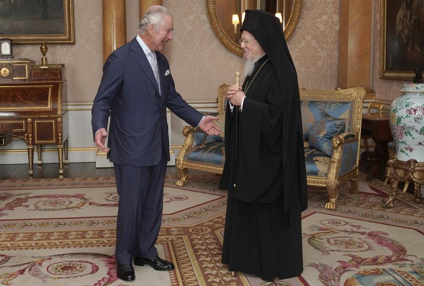 Britain's King Charles III (L) welcomes Ecumenical Patriarch of Constantinople Bartholomew I during an audience at Buckingham Palace, in London, on October 25, 2022.
Yui Mok / POOL / AFP Britain's King Charles III (L) welcomes Ecumenical Patriarch of Constantinople Bartholomew I during an audience at Buckingham Palace, in London, on October 25, 2022.
Yui Mok / POOL / AFP