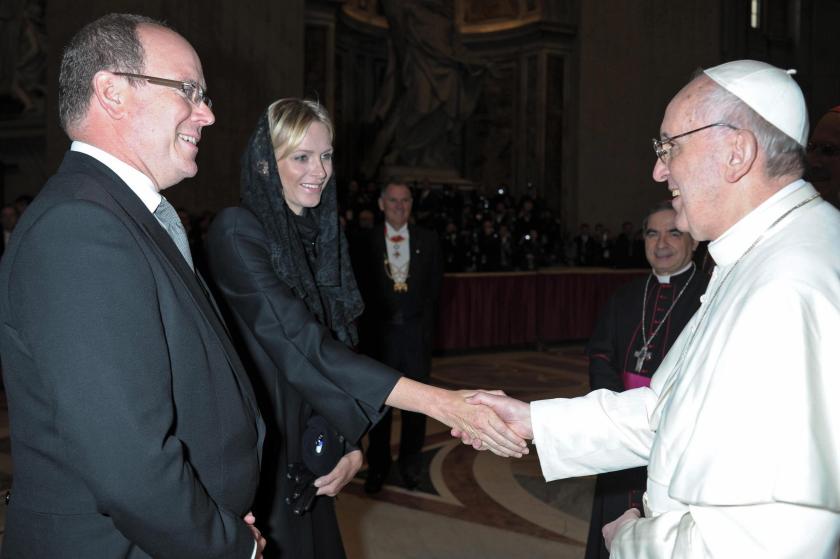 A handout photo provided by the Vatican newspaper 'Osservatore Romano' on 19 March 2013 shows Albert II, Prince of Monaco (L) and Princess Charlene (C) being greeted by Pope Francis (R) during the Inauguration Mass in Vatican City, Vatican, 19 March 2013. The mass was held in front of an estimated crowd of up to one million pilgrims and faithful who have filled the square and the surrounding streets to see the former Cardinal of Buenos Aires officially take up his role as Pontiff. Pope Francis' inauguration took place in front of Cardinals and spiritual leaders as well as heads of state from around the world. A handout photo provided by the Vatican newspaper 'Osservatore Romano' on 19 March 2013 shows Albert II, Prince of Monaco (L) and Princess Charlene (C) being greeted by Pope Francis (R) during the Inauguration Mass in Vatican City, Vatican, 19 March 2013. The mass was held in front of an estimated crowd of up to one million pilgrims and faithful who have filled the square and the surrounding streets to see the former Cardinal of Buenos Aires officially take up his role as Pontiff. Pope Francis' inauguration