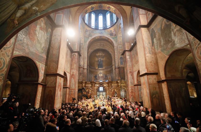 The general view of enthronization of the Metropolitan Epifaniy, the head of the Ukrainian Orthodox Church, during liturgy in the St. Sophia Cathedral in Kiev, Ukraine, 03 February 2019. Bishop of the Ukrainian Orthodox Church of the Kyiv Patriarchate, Metropolitan of Pereiaslav and Bila Tserkva Epifaniy (Serhiy Dumenko) has been elected as Metropolitan Epiphanius of Kiev and All Ukraine, the head of the Ukrainian Orthodox Church in Ukraine at the unification council of the Ukrainian Orthodox churches on 15 December 2018. EPA/SERGEY DOLZHENKO The general view of enthronization of the Metropolitan Epifaniy, the head of the Ukrainian Orthodox Church, during liturgy in the St. Sophia Cathedral in Kiev, Ukraine, 03 February 2019. Bishop of the Ukrainian Orthodox Church of the Kyiv Patriarchate, Metropolitan of Pereiaslav and Bila Tserkva Epifaniy (Serhiy Dumenko) has been elected as Metropolitan Epiphanius of Kiev and All Ukraine, the head of the Ukrainian Orthodox Church in Ukraine at the unification council