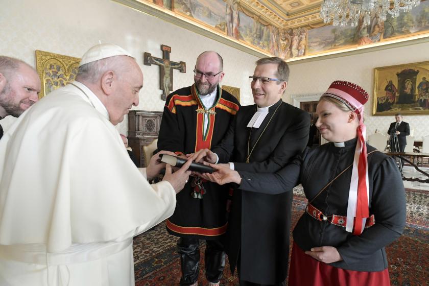 A handout picture provided by the Vatican Media shows Pope Francis (L) receiving in audience an Ecumenical delegation from Finland, in Vatican City, 17 January 2022, on the eve of the Week of Prayer for Christian Unity. EPA/VATICAN MEDIA HANDOUT HANDOUT EDITORIAL USE ONLY/NO SALES A handout picture provided by the Vatican Media shows Pope Francis (L) receiving in audience an Ecumenical delegation from Finland, in Vatican City, 17 January 2022, on the eve of the Week of Prayer for Christian Unity.