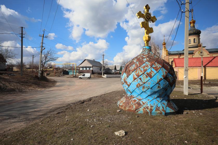 A cupola of a destroyed church is seen in the town of Avdiivka, Donetsk region located on the front-line with Russia backed separatists on February 21, 2022. Ukraine on Monday firmly denied Russian claims that Russian forces had killed five Ukrainian "saboteurs" who allegedly crossed the border to stage an attack. Aleksey Filippov / AFP A cupola of a destroyed church is seen in the town of Avdiivka, Donetsk region located on the front-line with Russia backed separatists on February 21, 2022. Ukraine on Monday firmly denied Russian claims that Russian forces had killed five Ukrainian "saboteurs" who allegedly crossed the border to stage an attack.