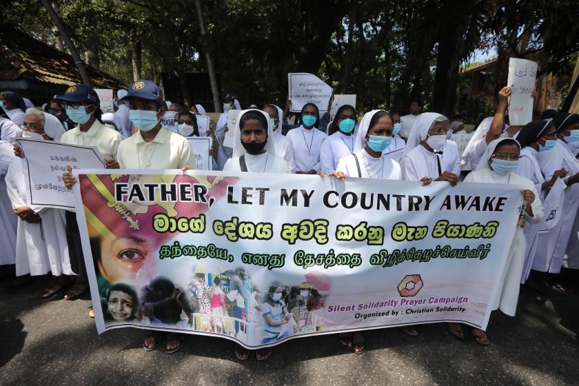 Sri Lankan Catholic nuns protest aginst the current economic crisis, in Colombo, Sri Lanka, 05 April 2022. Group of Catholic prists and nuns staged a silent protest against the current economic crisis in Colombo. Protests across the country are demanding that the president resign accusing him of failing to address the current economic crisis. Sri Lanka faces its worst economic crisis in decades due to the lack of foreign exchange, resulting in severe shortages in food, fuel, medicine, and imported goods. EPA/CHAMILA KARUNARATHNE Sri Lankan Catholic nuns protest aginst the current economic crisis, in Colombo, Sri Lanka, 05 April 2022. Group of Catholic prists and nuns staged a silent protest against the current economic crisis in Colombo. Protests across the country are demanding that the president resign accusing him of failing to address the current economic crisis. Sri Lanka faces its worst economic crisis in decades due to the lack of foreign exchange, resulting in severe shortages in food, fuel, medicine, and imported goods.