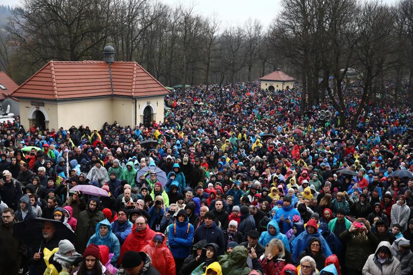 Faithful take part in the Passion of the Christ during a procession on Good Friday at the Marian sanctuary in Kalwaria Zebrzydowska, southern Poland, 15 April 2022. On Good Friday, Christians commemorate the crucifixion of Jesus Christ. EPA/ART SERVICE 2 POLAND OUT Faithful take part in the Passion of the Christ during a procession on Good Friday at the Marian sanctuary in Kalwaria Zebrzydowska, southern Poland, 15 April 2022. On Good Friday, Christians commemorate the crucifixion of Jesus Christ.
