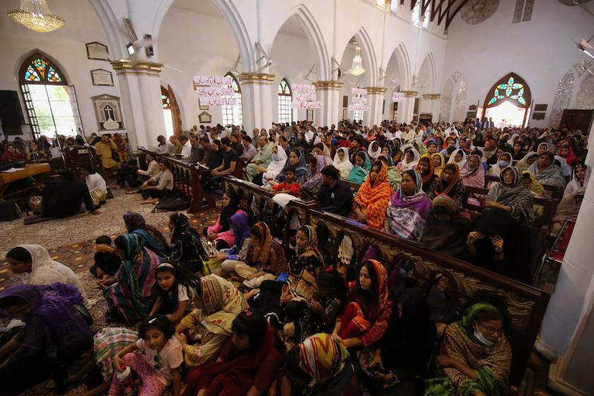 Members of the Christian minority community pray during Good Friday Mass which commemorate the crucifixion of Jesus Christ at a St. John's Cathedral Church in Peshawar, Pakistan, 15 April 2022. Christians, some 1.6 percent of Pakistani population, are the second largest religious minority community in Pakistan, after Hindus. Good Friday is the one of the biggest religious holidays observed by Christians all over the world, commemorating the crucifixion of Jesus Christ. EPA/ARSHAD ARBAB Members of the Christian minority community pray during Good Friday Mass which commemorate the crucifixion of Jesus Christ at a St. John's Cathedral Church in Peshawar, Pakistan, 15 April 2022. Christians, some 1.6 percent of Pakistani population, are the second largest religious minority community in Pakistan, after Hindus. Good Friday is the one of the biggest religious holidays observed by Christians all over the world, commemorating the crucifixion of Jesus Christ.