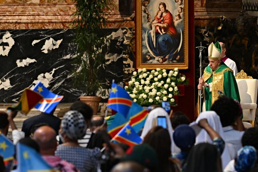 Pope Francis celebrates a Holy Mass for the Congolese community, at St. Peter's Basilica in the Vatican on July 3, 2022. Pope Francis celebrates a Holy Mass for the Congolese community, at St. Peter's Basilica in the Vatican on July 3, 2022. Andreas SOLARO / AFP