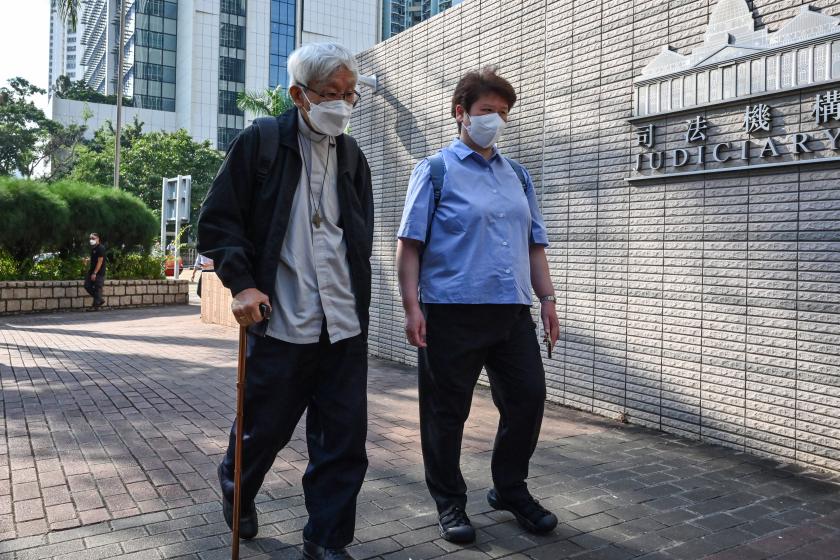 Cardinal Joseph Zen (L), one of Asia's highest-ranking Catholic clerics, arrives at a court for his trial in Hong Kong on September 26, 2022. Zen, a 90-year-old Hong Kong cardinal will go on trial alongside four fellow democracy supporters on September 26 over their role in running a fund to help defend people arrested in anti-government protests. Peter PARKS / AFP Cardinal Joseph Zen (L), one of Asia's highest-ranking Catholic clerics, arrives at a court for his trial in Hong Kong on September 26, 2022. Zen, a 90-year-old Hong Kong cardinal will go on trial alongside four fellow democracy supporters on September 26 over their role in running a fund to help defend people arrested in anti-government protests. Peter PARKS / AFP