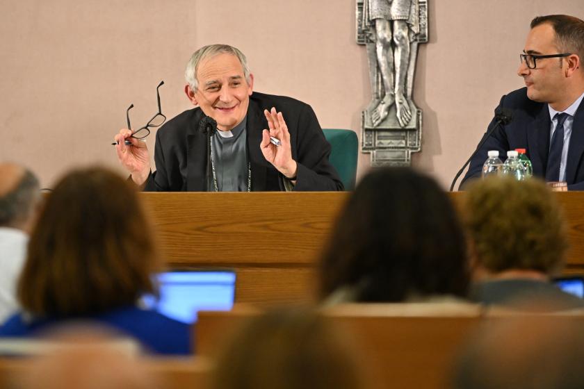 Italian Cardinal and newly-elected President of the Italian Bishop's Conference, Matteo Maria Zuppi (L) speaks during a press conference closing the Italian Bishops' Conference (Conferenza Episcopale Italiana, CEI) on May 27, 2022 in Rome. Andreas SOLARO / AFP Italian Cardinal and newly-elected President of the Italian Bishop's Conference, Matteo Maria Zuppi (L) speaks during a press conference closing the Italian Bishops' Conference (Conferenza Episcopale Italiana, CEI) on May 27, 2022 in Rome.