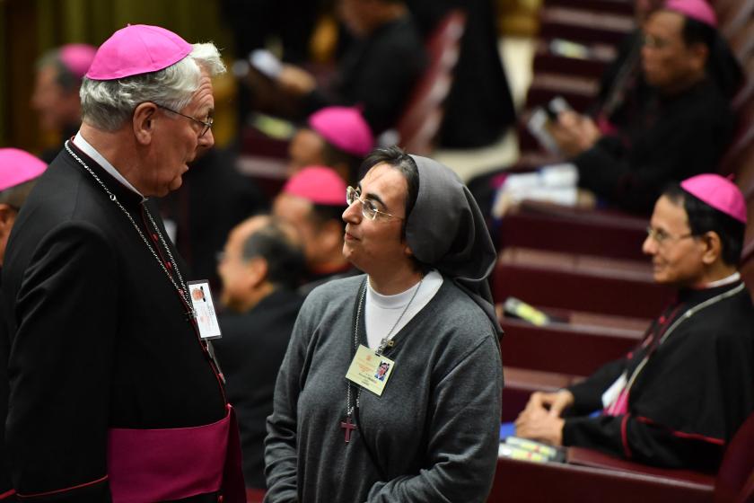Belgian bishop Luc Van Looy (L) and Italian nun Alessandra Smerilli talk prior to the start of the Synod of Bishops, focusing on Young People, the Faith and Vocational Discernment, on October 3, 2018 at the Vatican. Andreas SOLARO / AFP Belgian bishop Luc Van Looy (L) and Italian nun Alessandra Smerilli talk prior to the start of the Synod of Bishops, focusing on Young People, the Faith and Vocational Discernment, on October 3, 2018 at the Vatican. Andreas SOLARO / AFP