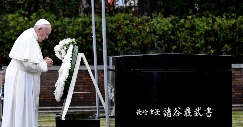 Pope Francis visits the Hypocenter Park in Nagasaki, Japan, 24 November 2019. The pope is on a four-day visit to Japan, which will be the first in 38 years and only the second in history. EPA/CIRO FUSCO Pope Francis visits the Hypocenter Park in Nagasaki, Japan, 24 November 2019. The pope is on a four-day visit to Japan, which will be the first in 38 years and only the second in history. EPA/CIRO FUSCO