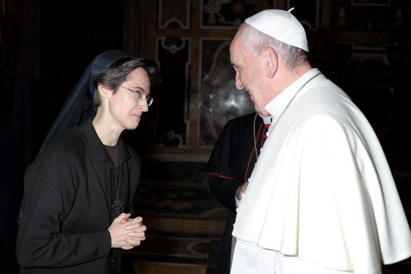 In this handout picture released on November 5, 2021 by Vatican Media shows Pope Francis (R) greets Franciscan sister Raffaella Petrini, which have been appointed on November 4, 2021 as new secretary general of the governorate, making her the first woman to ever hold the post. Petrini, 52, who will be responsible for overseeing administrative operations, including the Vatican museums, post office and police, becomes the highest-ranking woman in the world's smallest state. In this handout picture released on November 5, 2021 by Vatican Media shows Pope Francis (R) greets Franciscan sister Raffaella Petrini, which have been appointed on November 4, 2021 as new secretary general of the governorate, making her the first woman to ever hold the post. Petrini, 52, who will be responsible for overseeing administrative operations, including the Vatican museums, post office and police, becomes the highest-ranking woman in the world's smallest state.