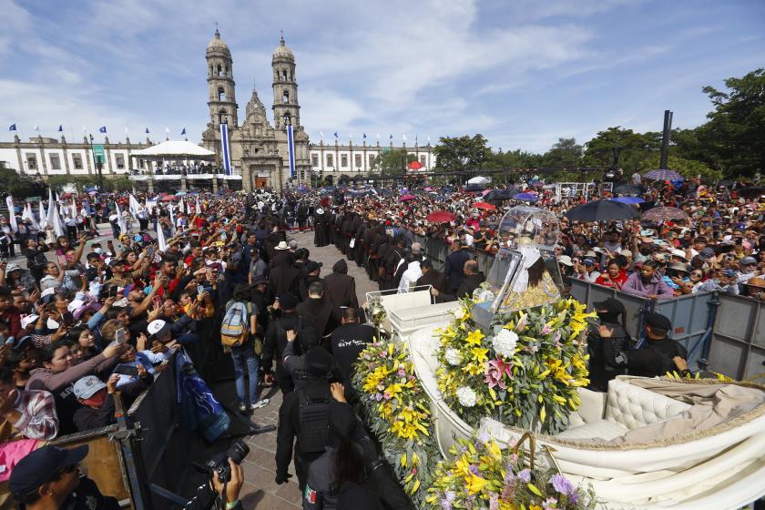 Parishioners take part in the pilgrimage of the Virgin of Zapopan, in the state of Jalisco, Mexico, 12 October 2022. Every 12 October in the Mexican state of Jalisco, the pilgrimage is held in honor of the Virgin of Zapopan, which was declared Intangible Cultural Heritage of Humanity by Unesco in 2018. EPA/Francisco Guasco Parishioners take part in the pilgrimage of the Virgin of Zapopan, in the state of Jalisco, Mexico, 12 October 2022. Every 12 October in the Mexican state of Jalisco, the pilgrimage is held in honor of the Virgin of Zapopan, which was declared Intangible Cultural Heritage of Humanity by Unesco in 2018. EPA/Francisco Guasco