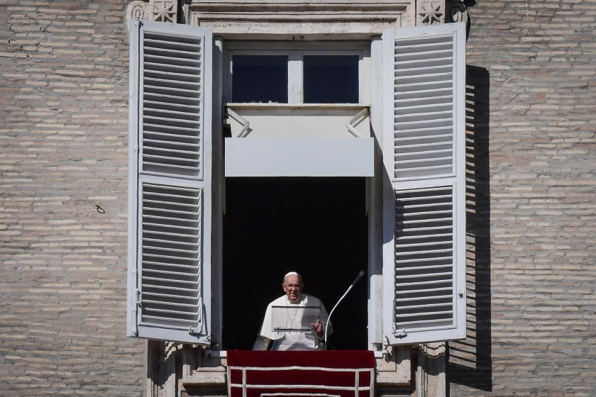 Pope Francis stands at the window of the Apostolic Palace during the weekly Angelus prayer in The Vatican on October 30, 2022. Pope Francis on October 30, prayed for the victims of Halloween crush in Seoul, where more than 150 people were killed in a stampede at a Halloween event in the South Korean capital. Filippo MONTEFORTE / AFP Pope Francis stands at the window of the Apostolic Palace during the weekly Angelus prayer in The Vatican on October 30, 2022. Pope Francis on October 30, prayed for the victims of Halloween crush in Seoul, where more than 150 people were killed in a stampede at a Halloween event in the South Korean capital. Filippo MONTEFORTE / AFP
