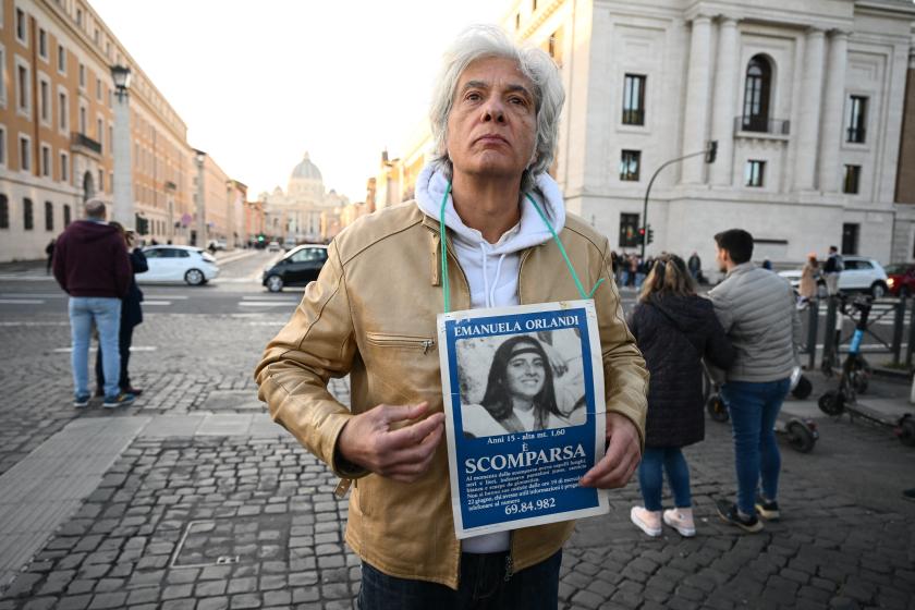 Pietro Orlandi, the brother or Emanuela Orlandi, a teenager who disappeared in 1983 in one of Italy's darkest mysteries, arrives to take part in a sit in with supporters, family and friends, behind St Peter's Square in the Vatican in Rome on January 14, 2023 Pietro Orlandi, the brother or Emanuela Orlandi, a teenager who disappeared in 1983 in one of Italy's darkest mysteries, arrives to take part in a sit in with supporters, family and friends, behind St Peter's Square in the Vatican in Rome on January 14, 2023