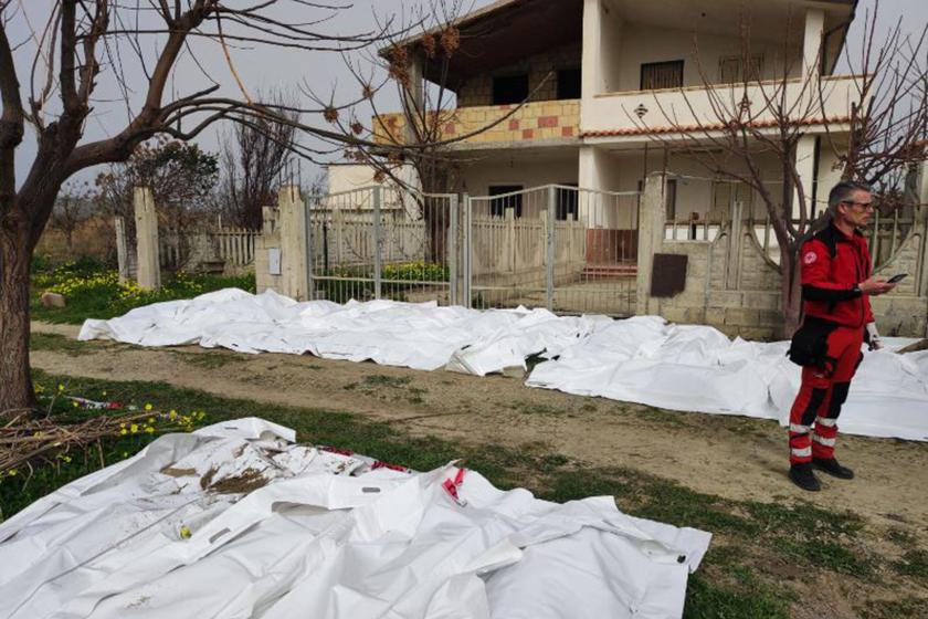 This photo obtained from Italian news agency Ansa, taken on February 26, 2023 shows bags containing the bodies of deceased migrants in Steccato di Cutro, south of Crotone, after their boat sank off Italy's southern Calabria region. More than 30 migrants, including a tiny baby, died after their overloaded boat sank early on February 26, 2023 in stormy seas off Italy's southern Calabria region, Italian media and rescue services reported. This photo obtained from Italian news agency Ansa, taken on February 26, 2023 shows bags containing the bodies of deceased migrants in Steccato di Cutro, south of Crotone, after their boat sank off Italy's southern Calabria region. More than 30 migrants, including a tiny baby, died after their overloaded boat sank early on February 26, 2023 in stormy seas off Italy's southern Calabria region, Italian media and rescue services reported.