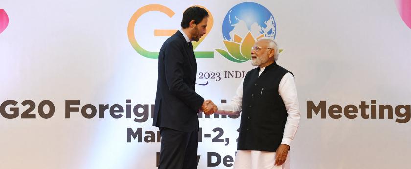 This handout photograph taken on March 2, 2023 and released by the Indian Press Information Bureau (PIB) shows India's Prime Minister Narendra Modi (R) shaking hands with Netherlands Deputy Prime Minister and Minister for Foreign Affairs Wopke Hoekstra on the sidelines of the G20 foreign ministers' meeting in New Delhi. PIB / AFP This handout photograph taken on March 2, 2023 and released by the Indian Press Information Bureau (PIB) shows India's Prime Minister Narendra Modi (R) shaking hands with Netherlands Deputy Prime Minister and Minister for Foreign Affairs Wopke Hoekstra on the sidelines of the G20 foreign ministers' meeting in New Delhi. PIB / AFP
