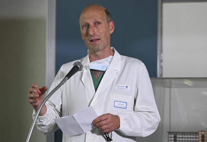 Sergio Alfieri, the surgeon who operated on Pope Francis, gives a press conference at the Agostino Gemelli University Hospital, in Rome, Italy, 07 June 2023. Alfieri who operated on Pope Francis for an abdominal hernia said after the successful operation that the pontiff has no other diseases. EPA/MAURIZIO BRAMBATTI