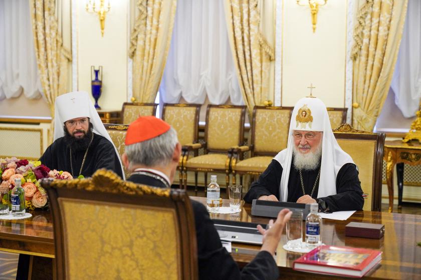 Russian Orthodox Patriarch Kirill meets with Italian Cardinal Matteo Zuppi, Pope Francis' Ukraine peace envoy, in Moscow on June 29, 2023. Sergey VLASOV / Moscow Patriarchate / AFP Russian Orthodox Patriarch Kirill meets with Italian Cardinal Matteo Zuppi, Pope Francis' Ukraine peace envoy, in Moscow on June 29, 2023. Sergey VLASOV / Moscow Patriarchate / AFP