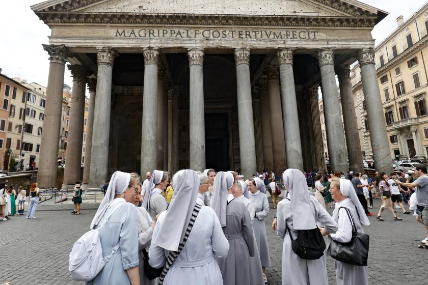 A group of nuns queues to enter the Pantheon, in the center of Rome, Italy 01 July 2023. Visitors to Rome's Pantheon will need to pay an entry fee starting 03 July 2023, Italy's culture ministry said. The piece of Roman architecture is one of the best-preserved monuments of ancient Rome. EPA/FABIO FRUSTACI A group of nuns queues to enter the Pantheon, in the center of Rome, Italy 01 July 2023. Visitors to Rome's Pantheon will need to pay an entry fee starting 03 July 2023, Italy's culture ministry said. The piece of Roman architecture is one of the best-preserved monuments of ancient Rome. EPA/FABIO FRUSTACI