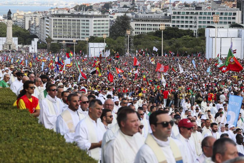 Pilgrims take part in the opening mass on the first day of the World Youth Day (WYD) in Lisbon, Portugal, 01 August 2023. The Pontiff will be in Portugal on the occasion of World Youth Day (WYD), one of the main events of the Church that gathers the Pope with young people from around the world. WYD 2023 will run from 01 to 06 August. EPA/MIGUEL A. LOPES Pilgrims take part in the opening mass on the first day of the World Youth Day (WYD) in Lisbon, Portugal, 01 August 2023. The Pontiff will be in Portugal on the occasion of World Youth Day (WYD), one of the main events of the Church that gathers the Pope with young people from around the world. WYD 2023 will run from 01 to 06 August. EPA/MIGUEL A. LOPES
