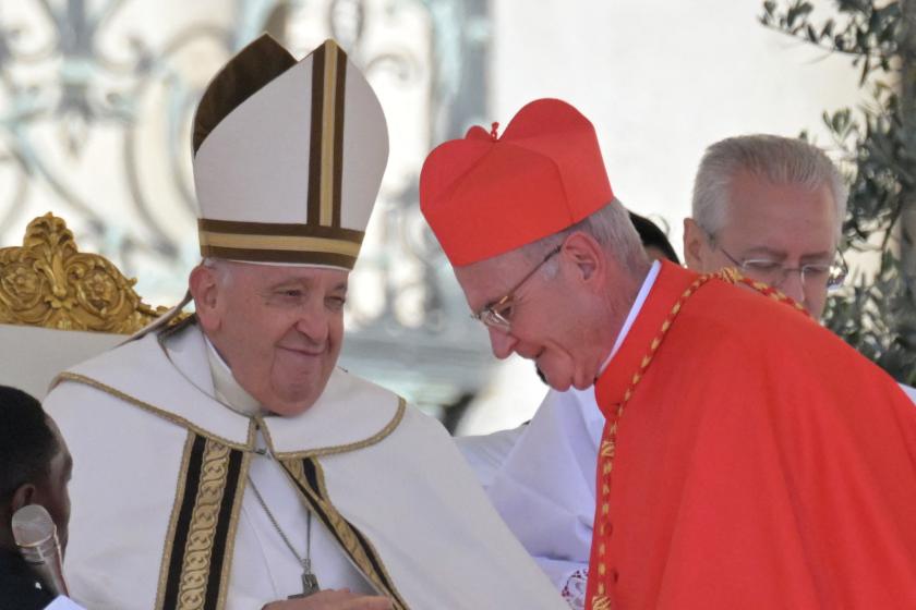 South Africa's Archbishop from Cape Town, Stephen Brislin (R) is elevated cardinal by Pope Francis during a consistory to create 21 new cardinals at St. Peter's square in The Vatican on September 30, 2023. Pope Francis elevates 21 clergymen from all corners of the world to the rank of cardinal -- most of whom may one day cast ballots to elect his successor. Tiziana FABI / AFP South Africa's Archbishop from Cape Town, Stephen Brislin (R) is elevated cardinal by Pope Francis during a consistory to create 21 new cardinals at St. Peter's square in The Vatican on September 30, 2023. Pope Francis elevates 21 clergymen from all corners of the world to the rank of cardinal -- most of whom may one day cast ballots to elect his successor. Tiziana FABI / AFP