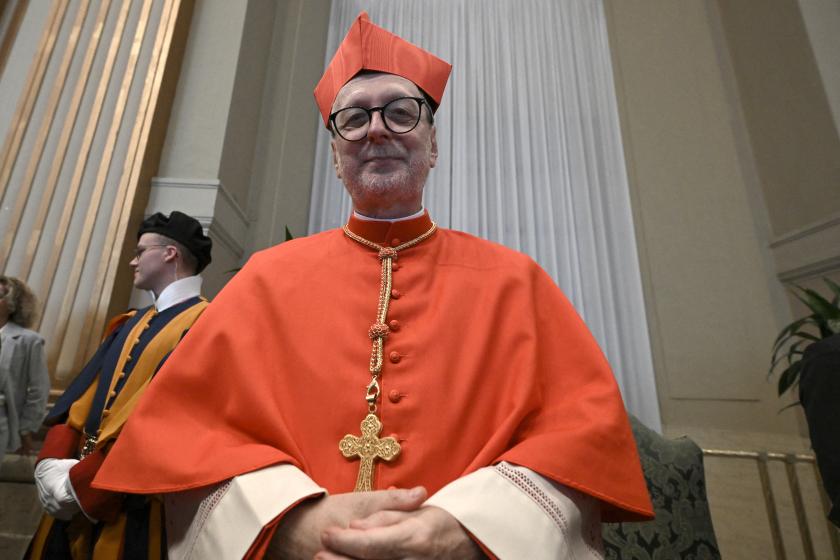 Newly elevated cardinal, Italian prefect of the Dicastery for the Eastern Churches Claudio Gugerotti, attends a courtesy visit of relatives following a consistory for the creation of 21 new cardinals in The Vatican on September 30, 2023. Pope Francis elevates 21 clergymen from all corners of the world to the rank of cardinal -- most of whom may one day cast ballots to elect his successor. Tiziana FABI / AFP Newly elevated cardinal, Italian prefect of the Dicastery for the Eastern Churches Claudio Gugerotti, attends a courtesy visit of relatives following a consistory for the creation of 21 new cardinals in The Vatican on September 30, 2023. Pope Francis elevates 21 clergymen from all corners of the world to the rank of cardinal -- most of whom may one day cast ballots to elect his successor. Tiziana FABI / AFP
