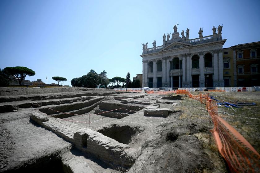 This photograph shows the foundings dug out site infront of Basilica of San Giovanni in Laterano in Rome on July 18, 2024, ahead of the 2025 Jubilee Year. Pope Francis confirmed that a once every quarter century holy year would be held in 2025, setting off a race against time for Rome and the Vatican to prepare for more than 30 million pilgrims from around the world. Filippo MONTEFORTE / AFP This photograph shows the foundings dug out site infront of Basilica of San Giovanni in Laterano in Rome on July 18, 2024, ahead of the 2025 Jubilee Year. Pope Francis confirmed that a once every quarter century holy year would be held in 2025, setting off a race against time for Rome and the Vatican to prepare for more than 30 million pilgrims from around the world. Filippo MONTEFORTE / AFP