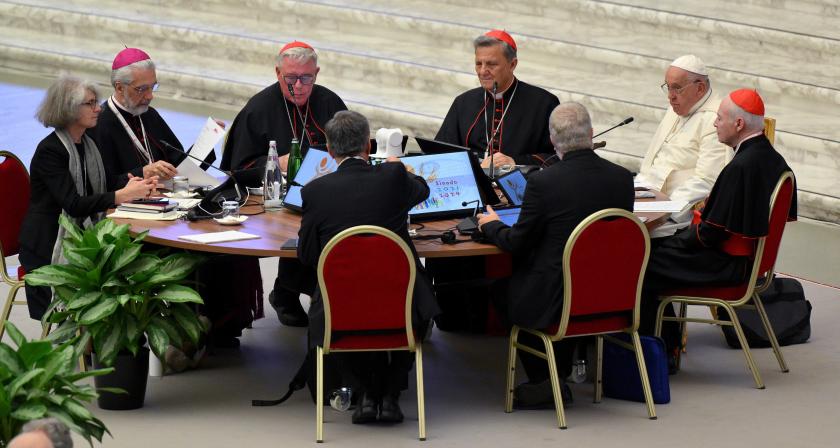 Pope Francis (2-R) leads the 16th Ordinary General Assembly of the Synod of Bishops in the Paul VI hall, Vatican City, 02 October 2024. The official opening of the Second Session of the 16th Ordinary General Assembly of the Synod of Bishops was held on 02 October 2024. EPA/ETTORE FERRARI Pope Francis (2-R) leads the 16th Ordinary General Assembly of the Synod of Bishops in the Paul VI hall, Vatican City, 02 October 2024. The official opening of the Second Session of the 16th Ordinary General Assembly of the Synod of Bishops was held on 02 October 2024. EPA/ETTORE FERRARI