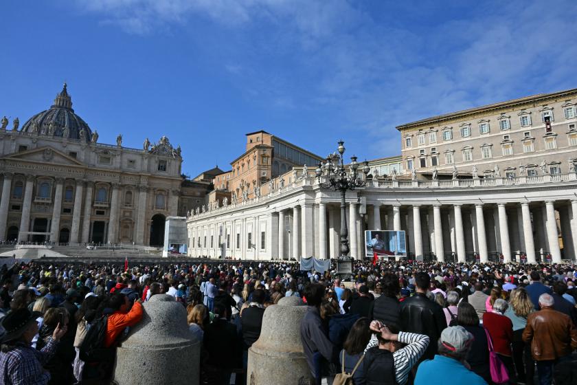Pope Francis addresses the crowd from the window (topR) of the apostolic palace overlooking St. Peter's square during the Angelus prayer on November 10, 2024 in The Vatican. Andreas SOLARO / AFP Pope Francis addresses the crowd from the window (topR) of the apostolic palace overlooking St. Peter's square during the Angelus prayer on November 10, 2024 in The Vatican. Andreas SOLARO / AFP