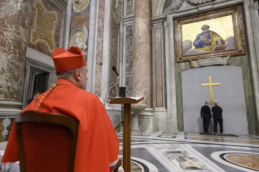 This handout photo taken on December 3, 2024 and released by the Vatican press office, Vatican Media shows Cardinal Mauro Gambetti during the “recognition” of the Holy Door in St.Peters’ Basilica in Vatican. The Holy Door will be opened by Pope Francis on December 24 as the beginning of the Jubilee year at the Vatican. VATICAN MEDIA / AFP This handout photo taken on December 3, 2024 and released by the Vatican press office, Vatican Media shows Cardinal Mauro Gambetti during the “recognition” of the Holy Door in St.Peters’ Basilica in Vatican. The Holy Door will be opened by Pope Francis on December 24 as the beginning of the Jubilee year at the Vatican. VATICAN MEDIA / AFP