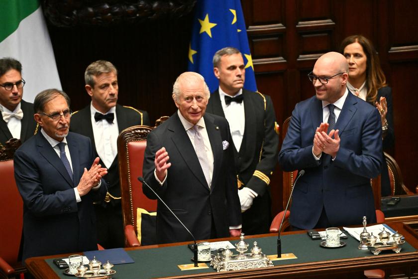 The President of the Italian Senate Ignazio La Russa (L) and the President of the Chamber of Deputies Lorenzo Fontana (R), applaud Britain's King Charles III at the end of his speech at the Italian Parliament as part of a State visit in Italy on April 9, 2025. Paul ELLIS / AFP The President of the Italian Senate Ignazio La Russa (L) and the President of the Chamber of Deputies Lorenzo Fontana (R), applaud Britain's King Charles III at the end of his speech at the Italian Parliament as part of a State visit in Italy on April 9, 2025. Paul ELLIS / AFP